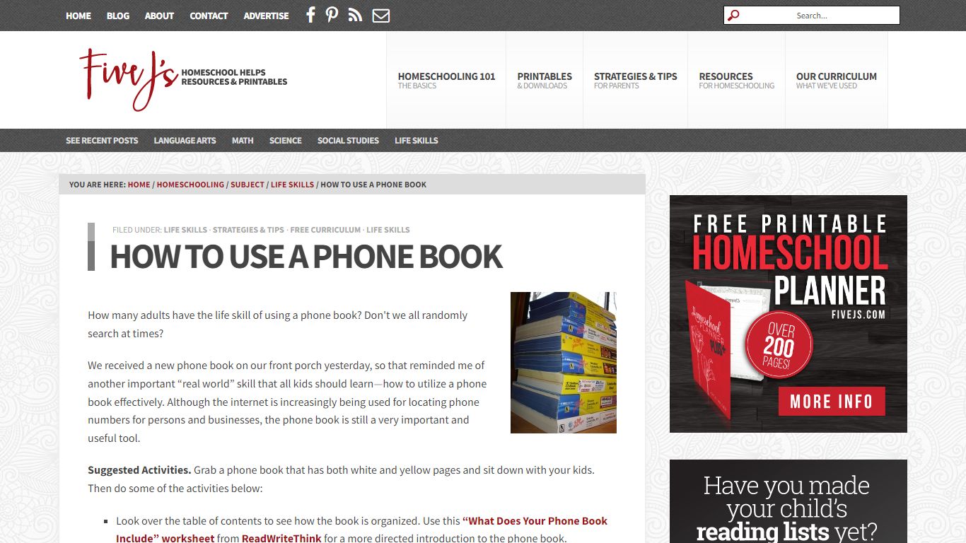 How to Use a Phone Book - Five J's Homeschool